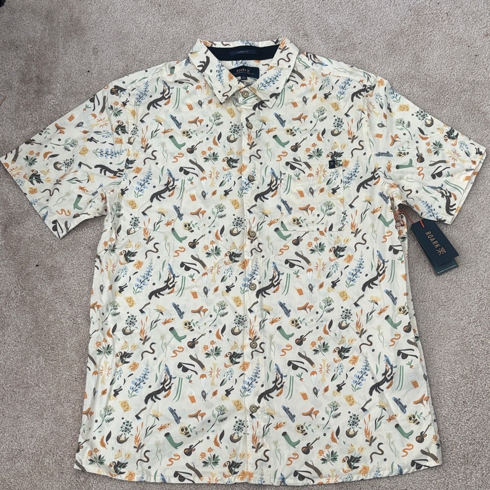Roark Cream Multicolor Nature Print Casual Shirt